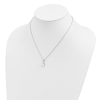 Sterling Silver Rhodium-plated 7-8mm White Semi-Round Freshwater Cultured Pearl and CZ Necklace and Dangle Earrings Set, 17" view 5