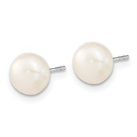 Sterling Silver Rhodium-plated 7-8mm White Teardrop Freshwater Cultured Pearl Necklace Button Post Earrings Set, 17" view 4