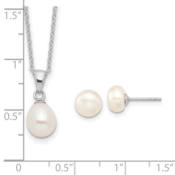 Sterling Silver FWC Pearl Necklace and Earring Set