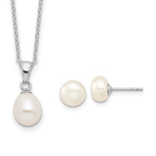 Sterling Silver FWC Pearl Necklace and Earring Set