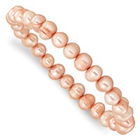 6-7mm White Grey Black Pink Purple Semi-Round Freshwater Cultured Pearl 5-piece Stretch Bracelet Set view 4