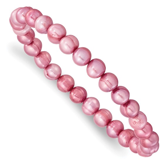 "6-7mm White, Grey, Black, Pink and Purple Semi-Round Freshwater Cultured Pearl 5-piece Stretch Bracelet Set "
