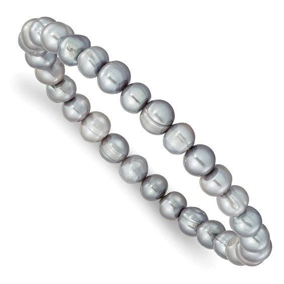 "6-7mm White, Grey, Black, Pink and Purple Semi-Round Freshwater Cultured Pearl 5-piece Stretch Bracelet Set "