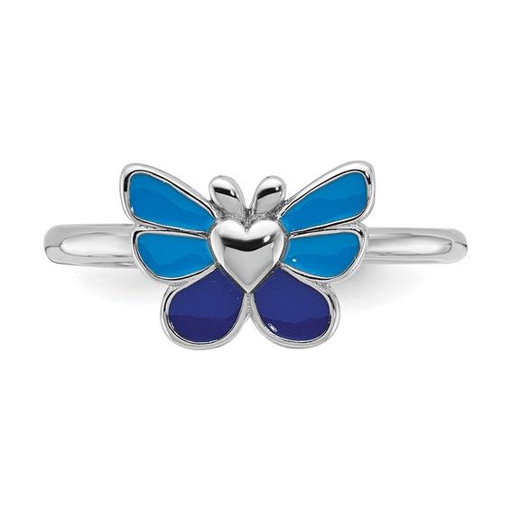 Sterling Silver Rhodium-plated Polished & Enameled Butterfly Children's Earring Ring & Pendant Set