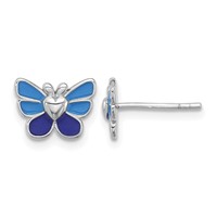 Sterling Silver Rhodium-plated Polished & Enameled ButterflyYouth Pendant, Earring and Adjustable Ring Set view 2