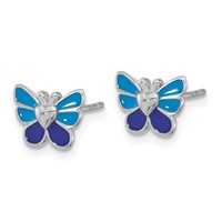 Sterling Silver Rhodium-plated Polished & Enameled ButterflyYouth Pendant, Earring and Adjustable Ring Set view 3