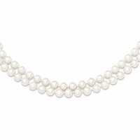 Sterling Silver Rhodium-plated 7.5-8.5mm White Semi-Round Freshwater Cultured Pearl 2-Strand Necklace, 17" view 1