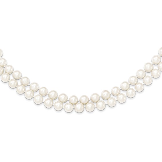 Sterling Silver Rhodium-plated 7.5-8.5mm White Semi-Round Freshwater Cultured Pearl 2-Strand 17 inch Necklace