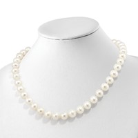 Sterling Silver Rhodium-plated 10-11mm White Near-Round Freshwater Cultured Pearl and CZ Clasp Adjustable Necklace, 19.5" view 3