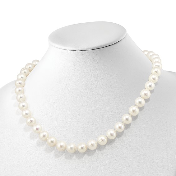Sterling Silver Rhodium-plated 10-11mm White Near-Round Freshwater Cultured Pearl and CZ Clasp Adjustable 19.5 inch Necklace
