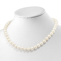 Sterling Silver Rhodium-plated 9-10mm White Near-Round Freshwater Cultured Pearl and CZ Clasp Adjustable Necklace, 18" view 3