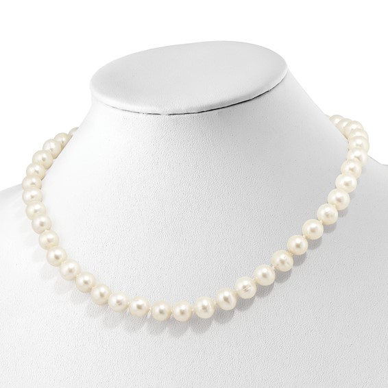 Sterling Silver Rhodium-plated 9-10mm White Near-Round Freshwater Cultured Pearl and CZ Clasp Adjustable 18 inch Necklace