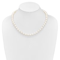 Sterling Silver Rhodium-plated 9-10mm White Near-Round Freshwater Cultured Pearl and CZ Clasp Adjustable Necklace, 18" view 4