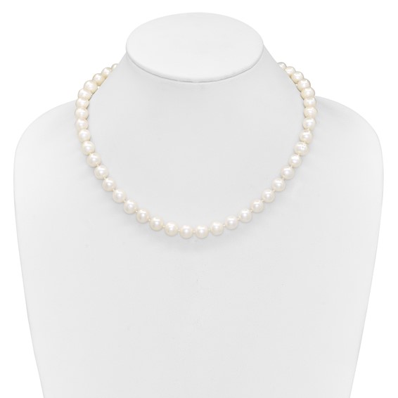 Sterling Silver Rhodium-plated 9-10mm White Near-Round Freshwater Cultured Pearl and CZ Clasp Adjustable 18 inch Necklace