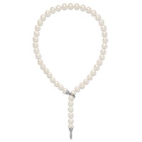 Sterling Silver Rhodium-plated 9-10mm White Near-Round Freshwater Cultured Pearl and CZ Clasp Adjustable Necklace, 18" view 5
