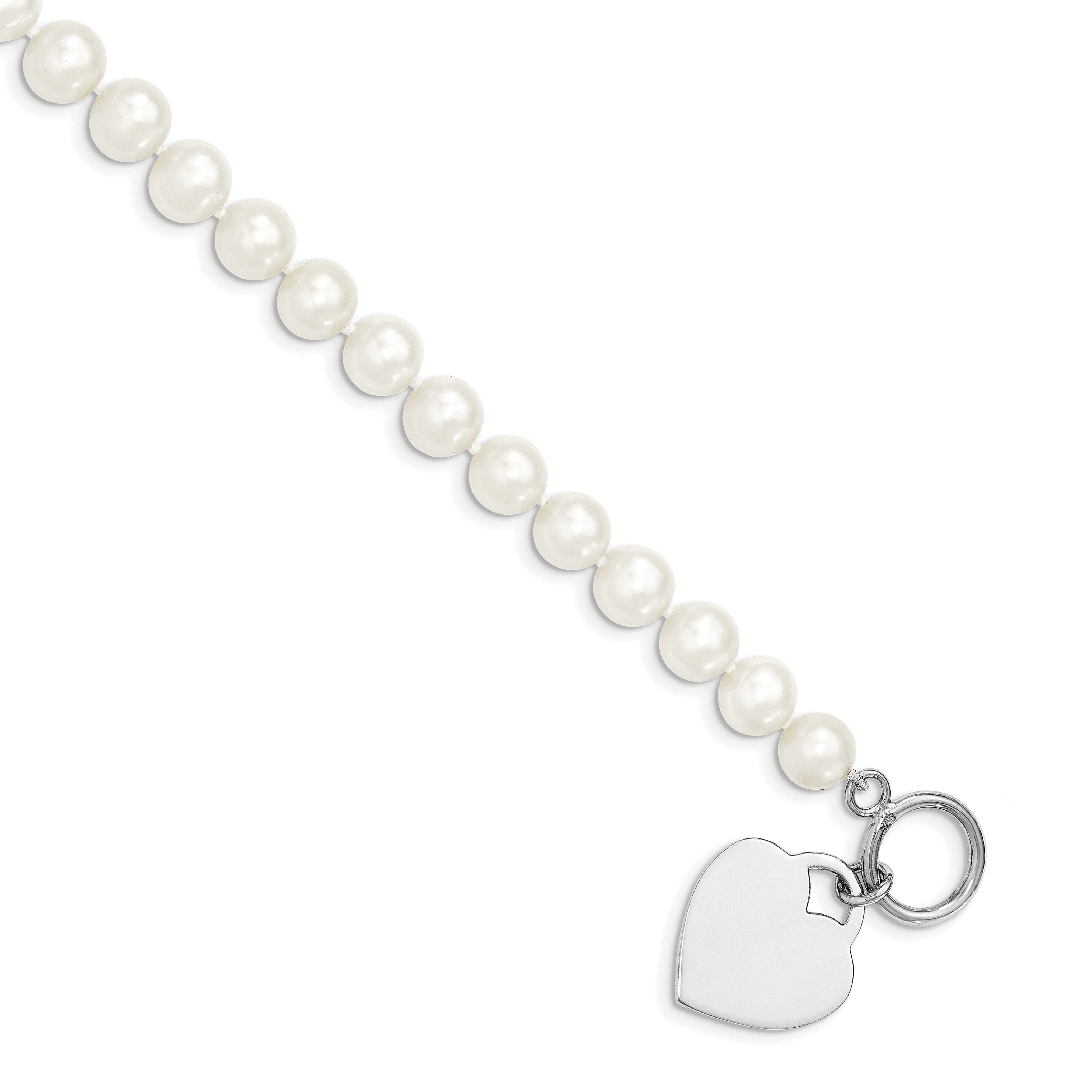 Sterling Silver Rhodium-plated 8-9mm White Near-Round Freshwater Cultured Pearl Heart Toggle 7.5 inch Bracelet (QH5217-7.5)