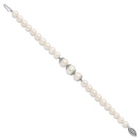 Sterling Silver Rhodium-plated 7-10mm White Near-Round Freshwater Cultured Pearl Fancy Bracelet, 7" view 2