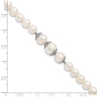Sterling Silver Rhodium-plated 7-10mm White Near-Round Freshwater Cultured Pearl Fancy Bracelet, 7" view 3
