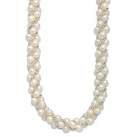Sterling Silver Rhodium-plated 6-7mm White Near-Round Freshwater Cultured Pearl and Glass Bead Twisted Necklace, 18" view 2