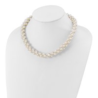 Sterling Silver Rhodium-plated 6-7mm White Near-Round Freshwater Cultured Pearl and Glass Bead Twisted Necklace, 18" view 4