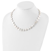 Sterling Silver Rhodium-plated 10-11mm White Coin Freshwater Cultured Pearl Necklace, 18" view 4