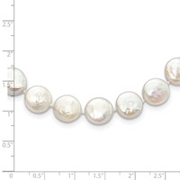 Sterling Silver Rhodium-plated 10-11mm White Coin Freshwater Cultured Pearl Necklace, 18" view 3