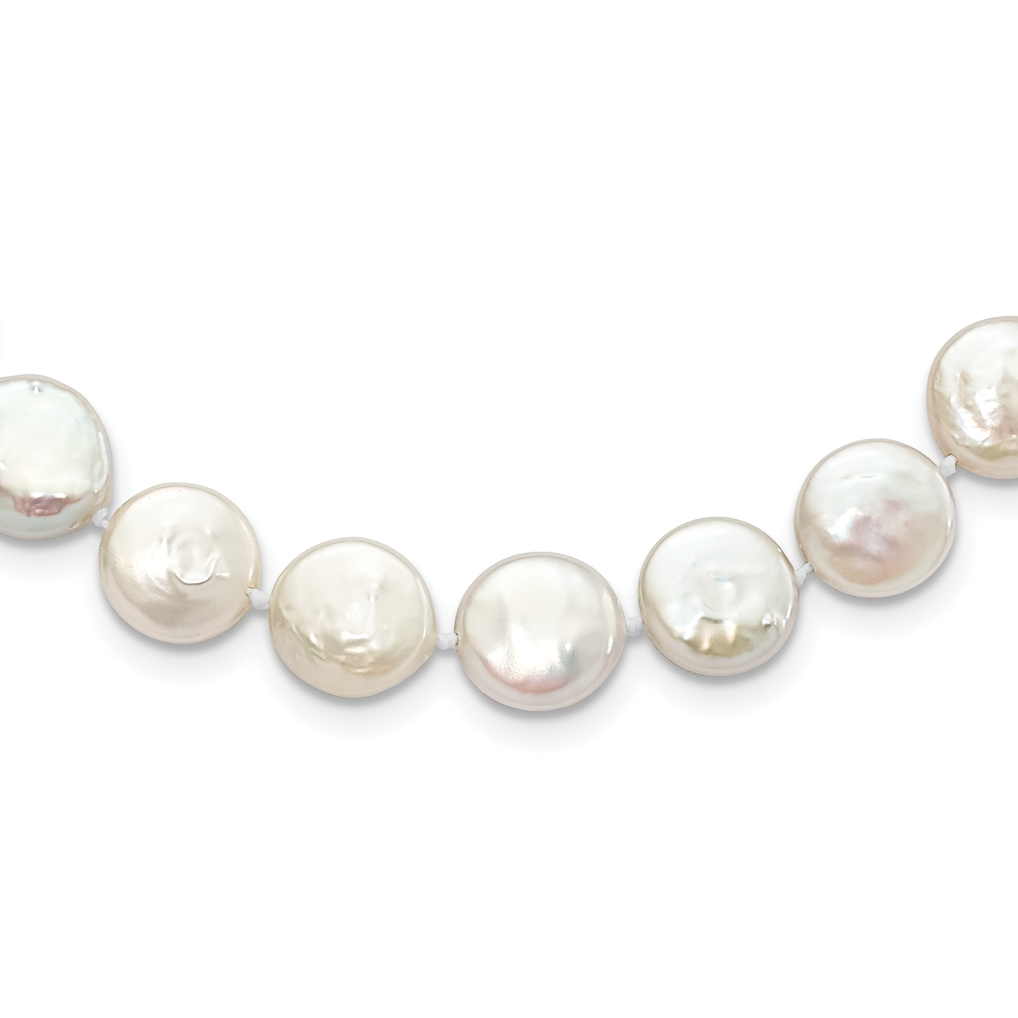 Sterling Silver Rhodium-plated 10-11mm White Coin Freshwater Cultured Pearl 18 inch Necklace (QH5221-18)