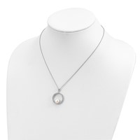 Sterling Silver Rhodium-plated 8-9mm White Button Freshwater Cultured Pearl and CZ Necklace, 17" view 4