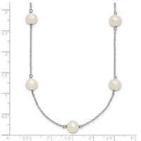 Sterling Silver Rhodium-plated 7-8mm White Near-Round Freshwater Cultured Pearl 9-Station Necklace, 16" view 5