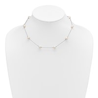 Sterling Silver Rhodium-plated 7-8mm White Near-Round Freshwater Cultured Pearl 9-Station Necklace, 16" view 3