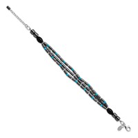 Sterling Silver Agate, Crystal, Hematite and Turquoise Multistrand Bracelet with Ext, 1" view 2