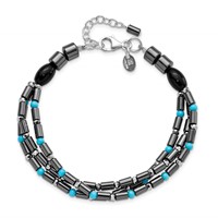 Sterling Silver Agate, Crystal, Hematite and Turquoise Multistrand Bracelet with Ext, 1" view 4