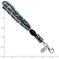 Sterling Silver Agate, Crystal, Hematite and Turquoise Multistrand Bracelet with Ext, 1" view 3