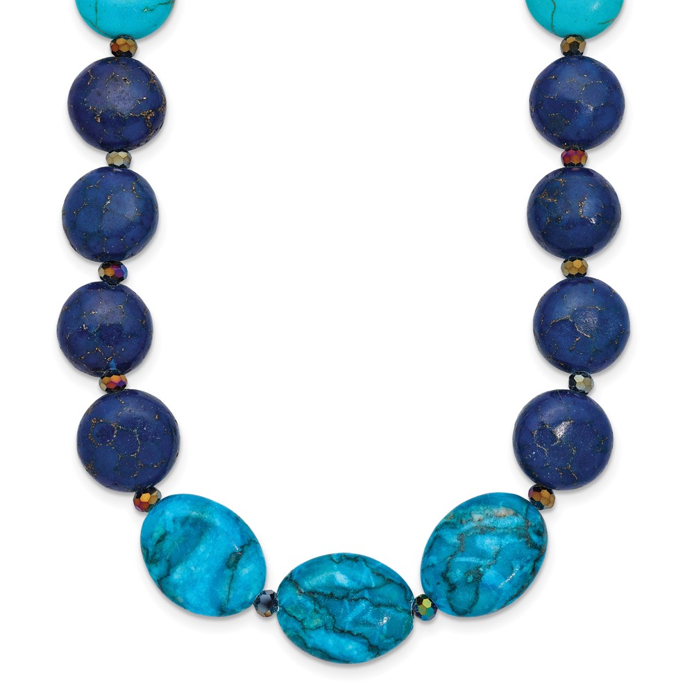 Sterling Silver Agate,Crystal,Jasper, Recon. Lapis w/2 in ext Necklace (QH5269-16)