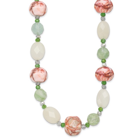 Sterling Silver Aventurine Crystal Jade and Jasper 18 inch Necklace with 2 inch extension