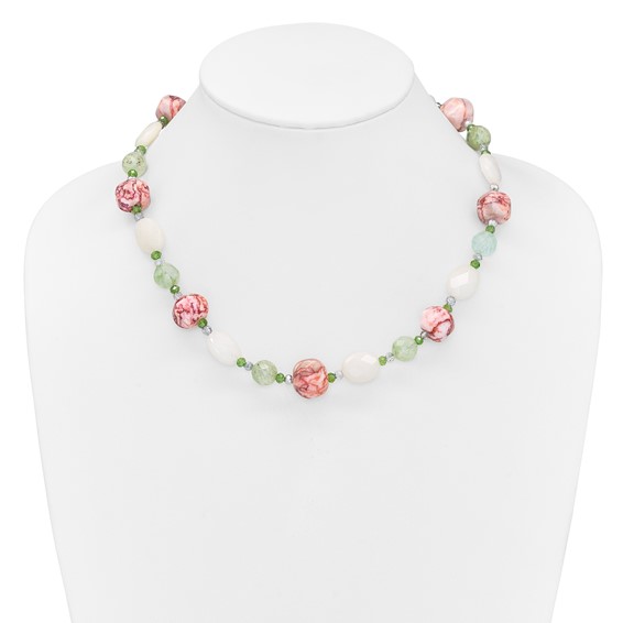 Sterling Silver Aventurine Crystal Jade and Jasper 18 inch Necklace with 2 inch extension