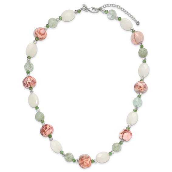 Sterling Silver Aventurine Crystal Jade and Jasper 18 inch Necklace with 2 inch extension