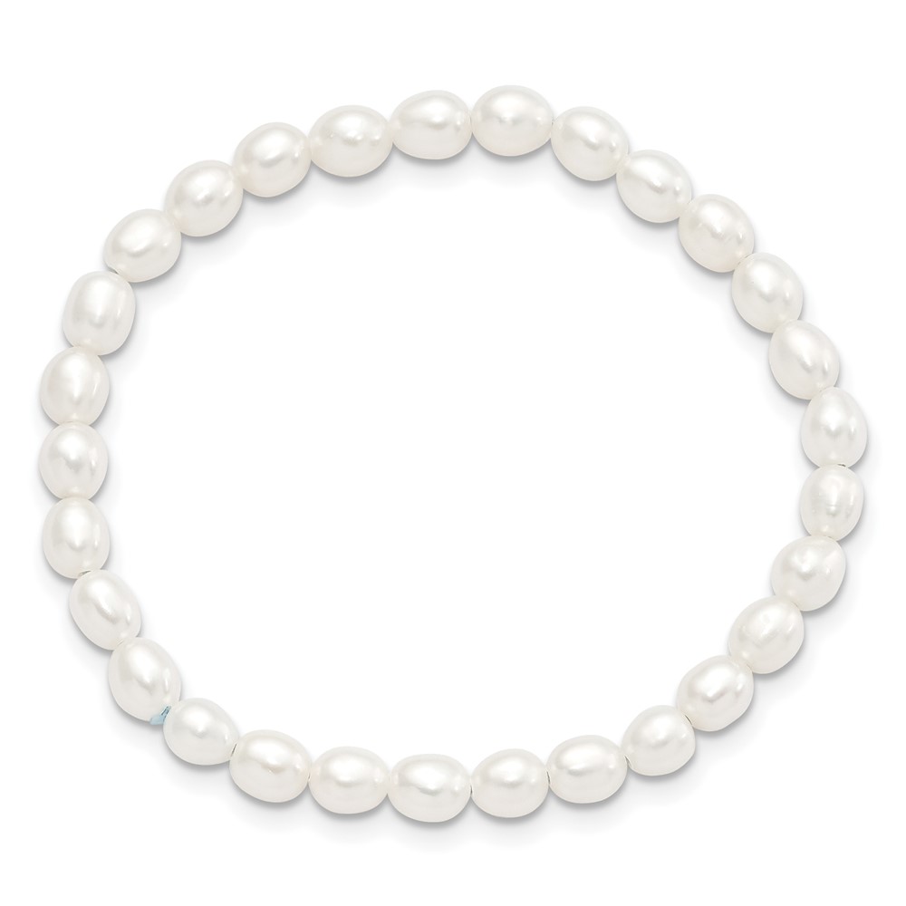 Children's 4-5mm White Rice Freshwater Cultured Pearl Stretch Bracelet (QH5278)