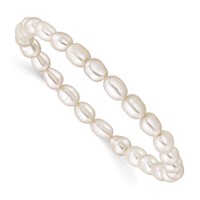 4-5mm White Rice Freshwater Cultured Pearl Small Stretch Bracelet view 1