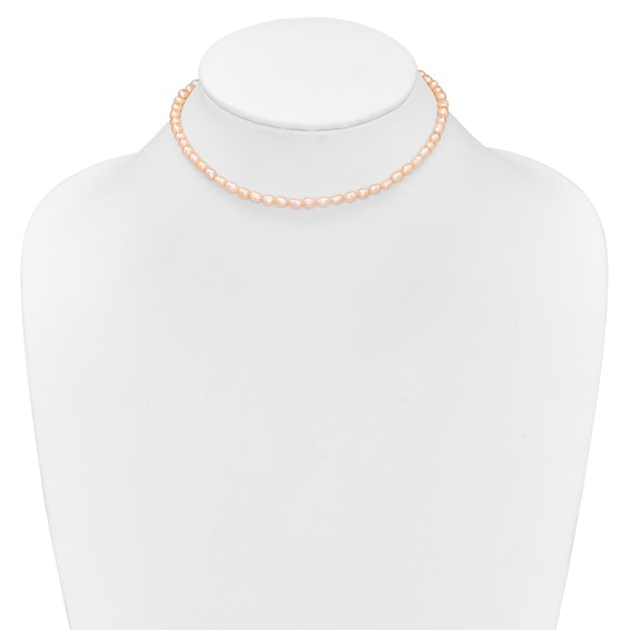 Sterling Silver Rhodium-plate 4-5mm Pink Rice Freshwater Cultured Pearl Children's 13 inch Necklace