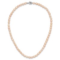 Sterling Silver Rhodium-plate 4-5mm Pink Rice Freshwater Cultured Pearl Children's Necklace, 13" view 5