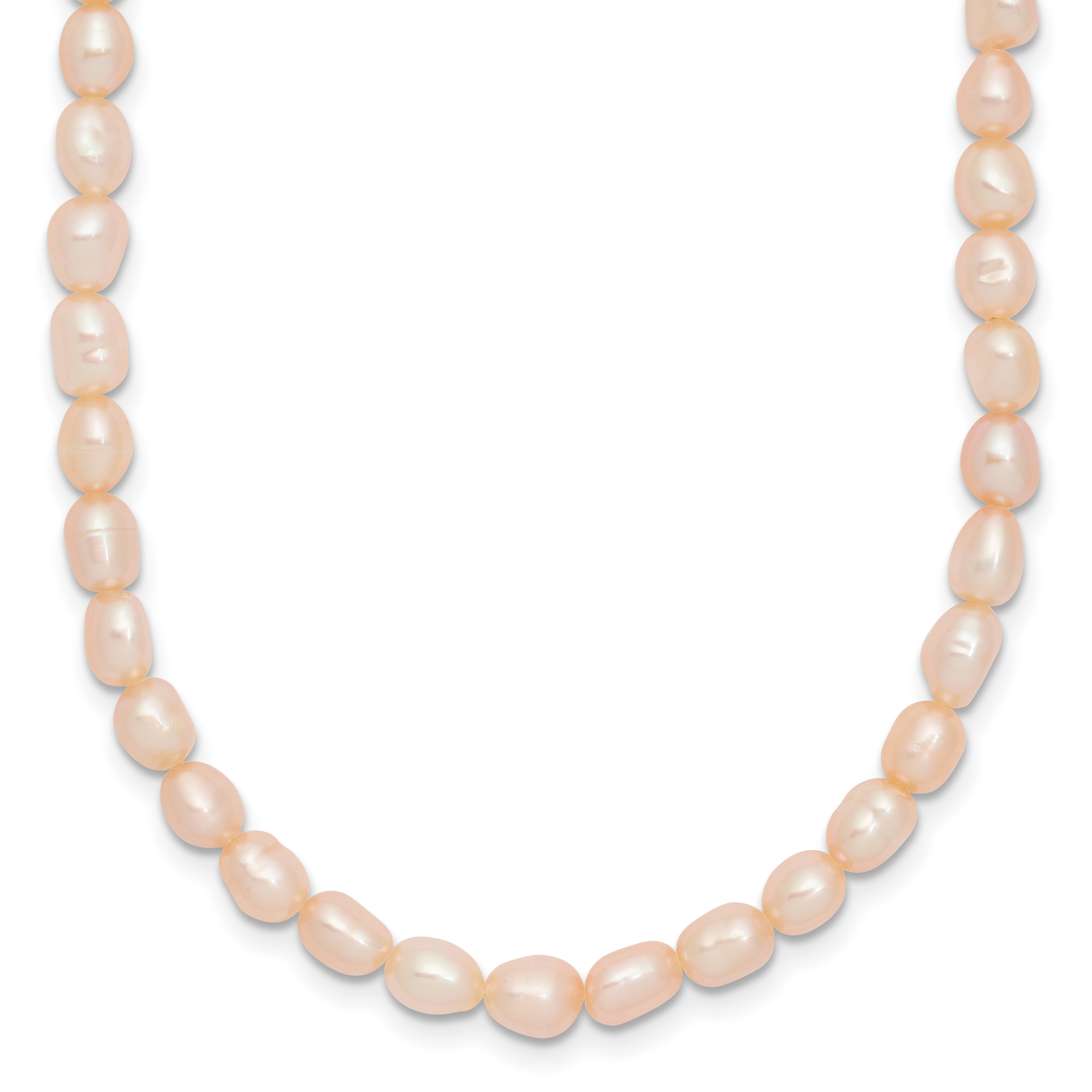Sterling Silver Rhodium-plate 4-5mm Pink Rice Freshwater Cultured Pearl Children's 13 inch Necklace (QH5280-13)