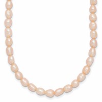 Sterling Silver Rhodium-plate 4-5mm Pink Rice Freshwater Cultured Pearl Children's Necklace, 13" view 1