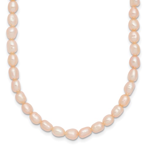 Sterling Silver Rhodium-plate 4-5mm Pink Rice Freshwater Cultured Pearl Children's Necklace, 13"