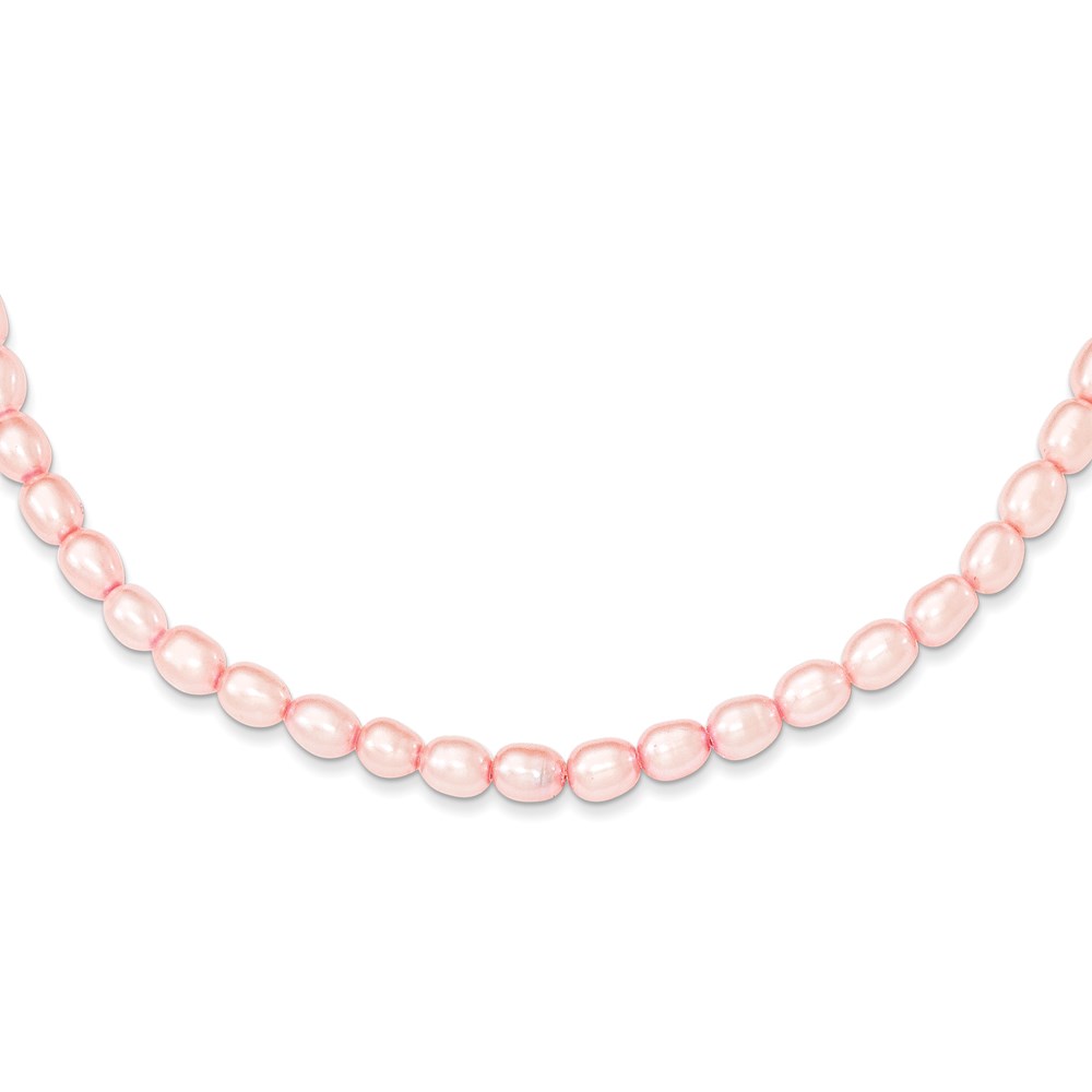 Sterling Silver RH-plate 4-5mm Pink Rice FW Cultured Pearl Necklace