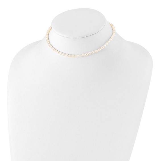 Sterling Silver Rhodium-plate 4-5mm White Rice Freshwater Cultured Pearl Children's 13 inch Necklace