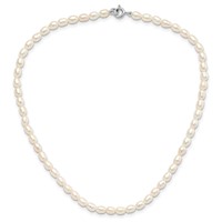 Sterling Silver Rhodium-plate 4-5mm White Rice Freshwater Cultured Pearl Children's Necklace, 13" view 4