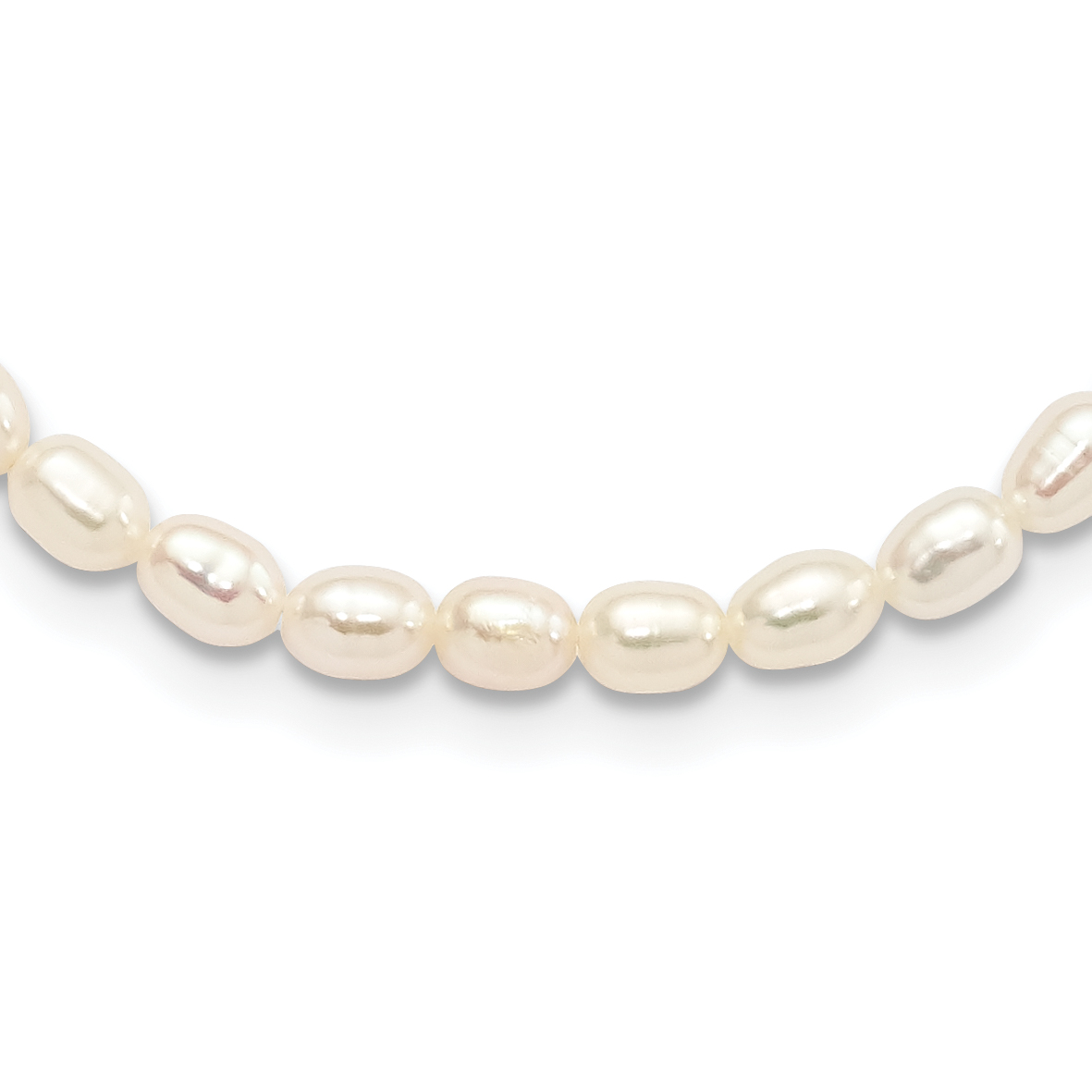 Sterling Silver Rhodium-plate 4-5mm White Rice Freshwater Cultured Pearl Children's 13 inch Necklace (QH5281-13)