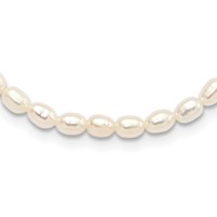 Sterling Silver Rhodium-plate 4-5mm White Rice Freshwater Cultured Pearl Children's Necklace, 13" view 1