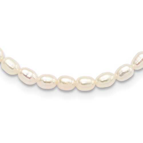Sterling Silver Rhodium-plate 4-5mm White Rice Freshwater Cultured Pearl Children's Necklace, 13"